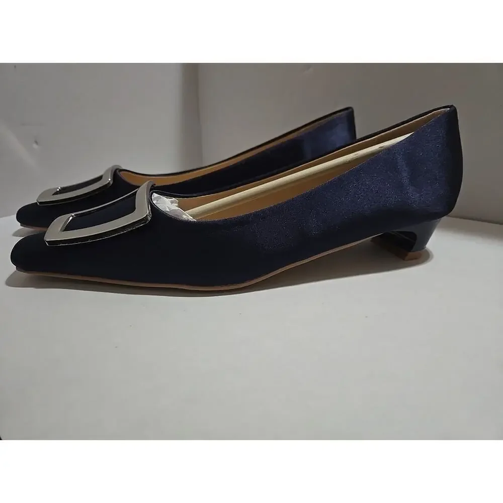 Metal Buckle Satin Low Heel (Lucia) C.Paravano Blue size women's 8 - Picture 7 of 14